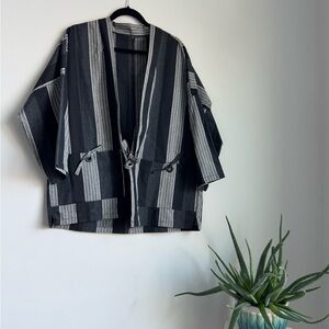 Striped Black and Gray Kimono Jacket